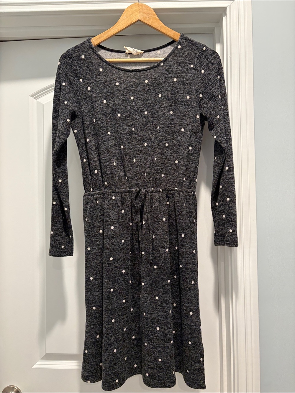 Charcoal Polka Dot Drawstring Waist Dress